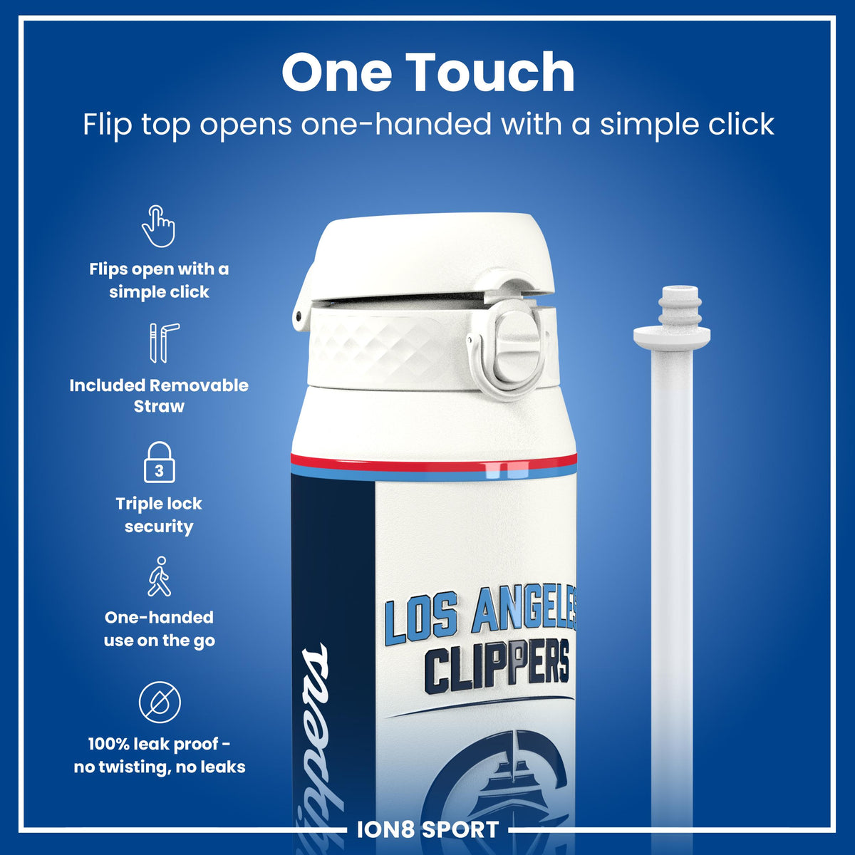 NBA x ION8, Insulated Steel Bottle, LA Clippers, 24oz