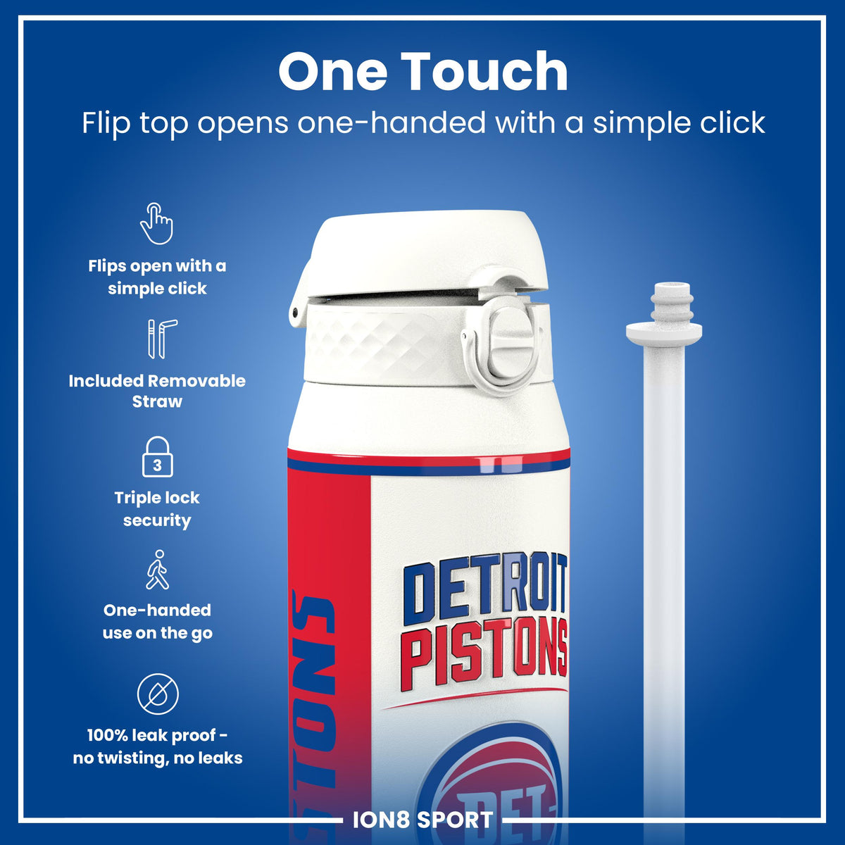 NBA x ION8, Insulated Steel Bottle, Detroit Pistons, 24oz