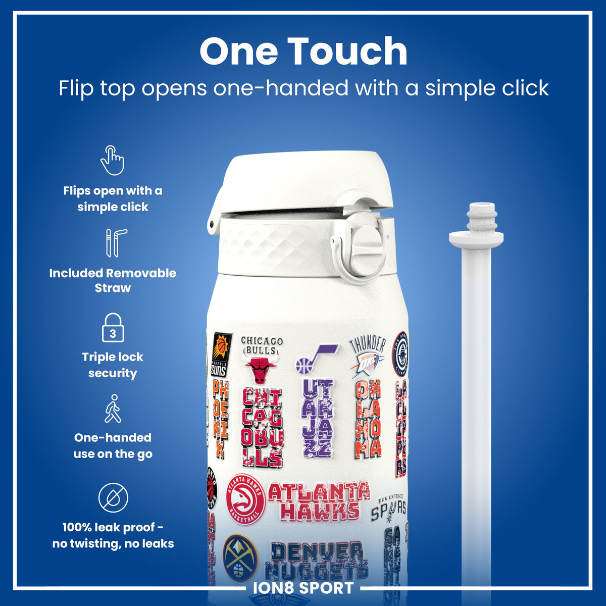 NBA x ION8, Insulated Steel Bottle, Patch Logos, 24oz