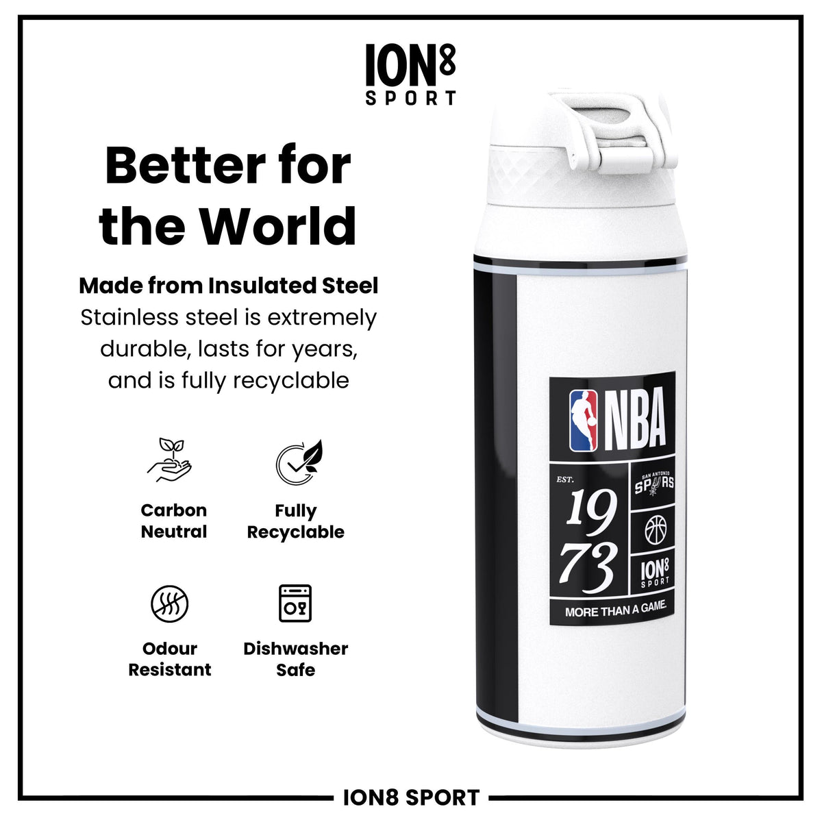 NBA x ION8, Insulated Steel Bottle, SA Spurs, 24oz