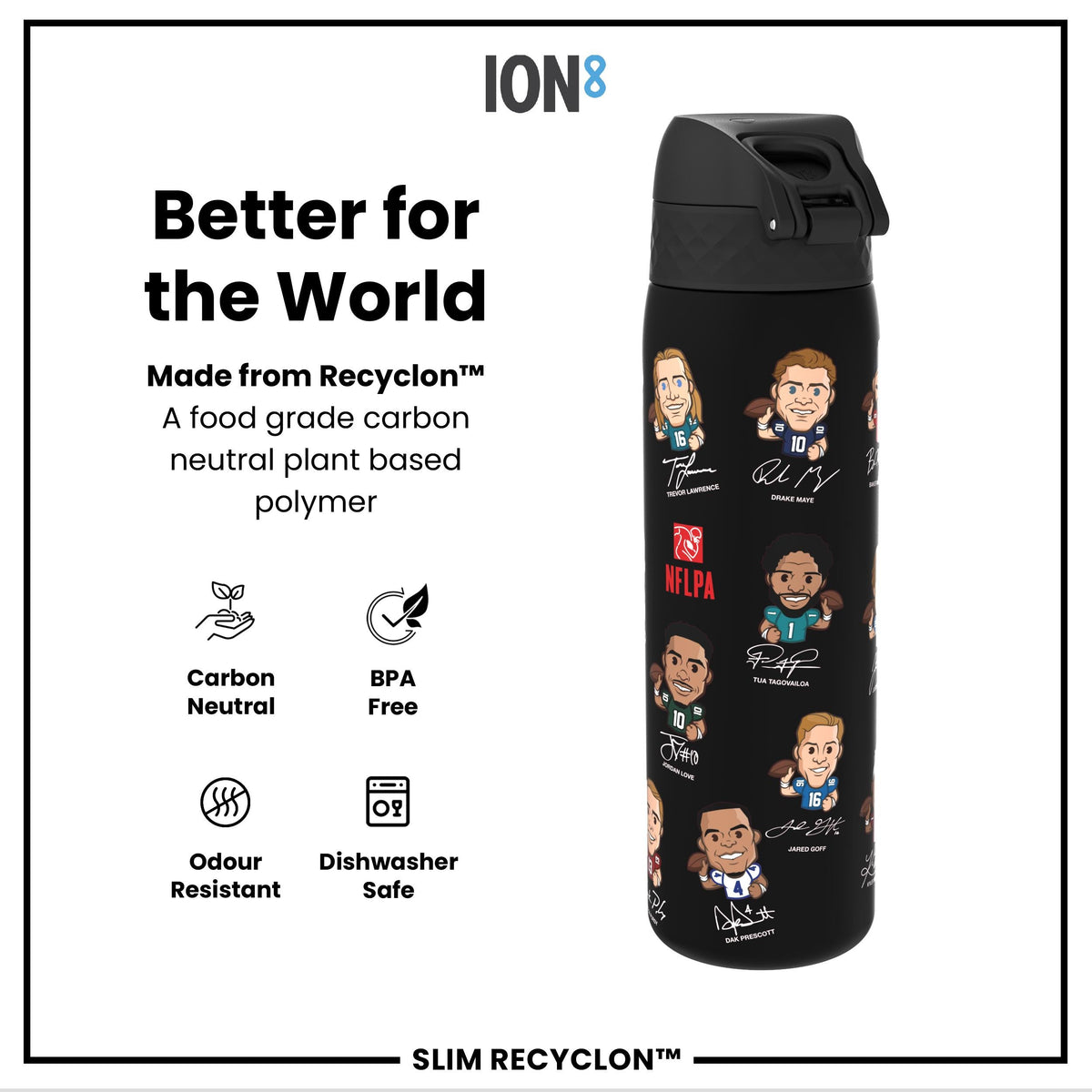 Leak Proof NFLPA Water Bottle, Recyclon, Quarterbacks, 18oz