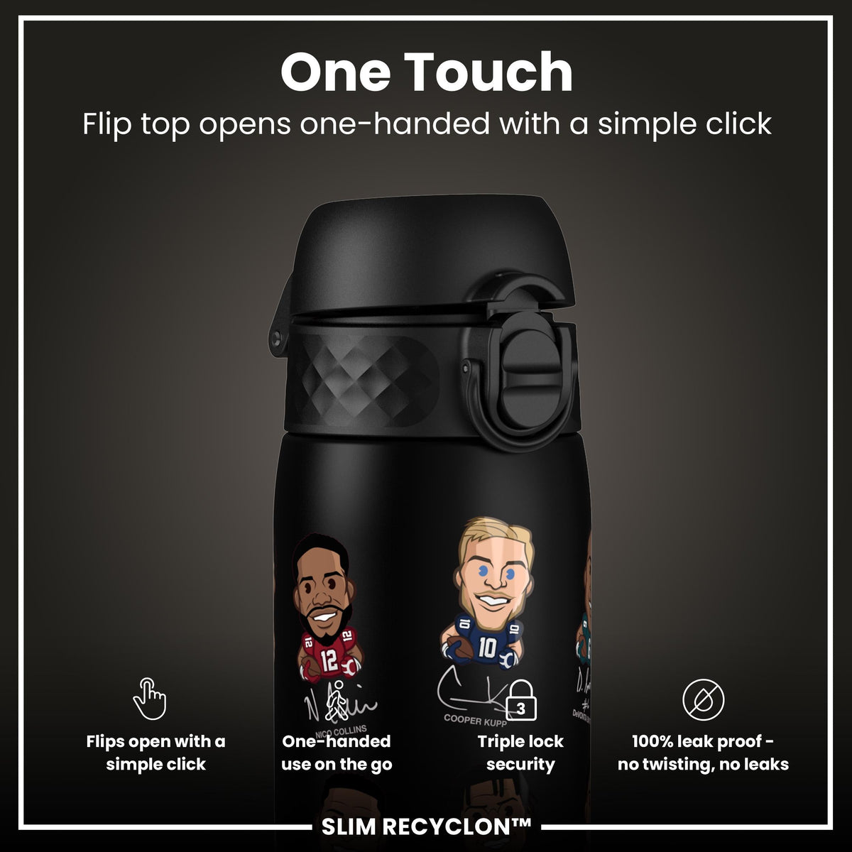 Leak Proof NFLPA Water Bottle, Recyclon, Wide Receivers, 18oz