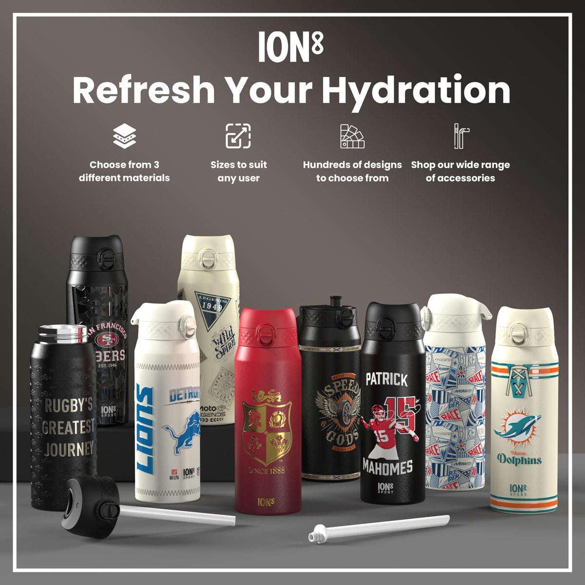 Leak Proof NFLPA Water Bottle, Recyclon, Wide Receivers, 18oz