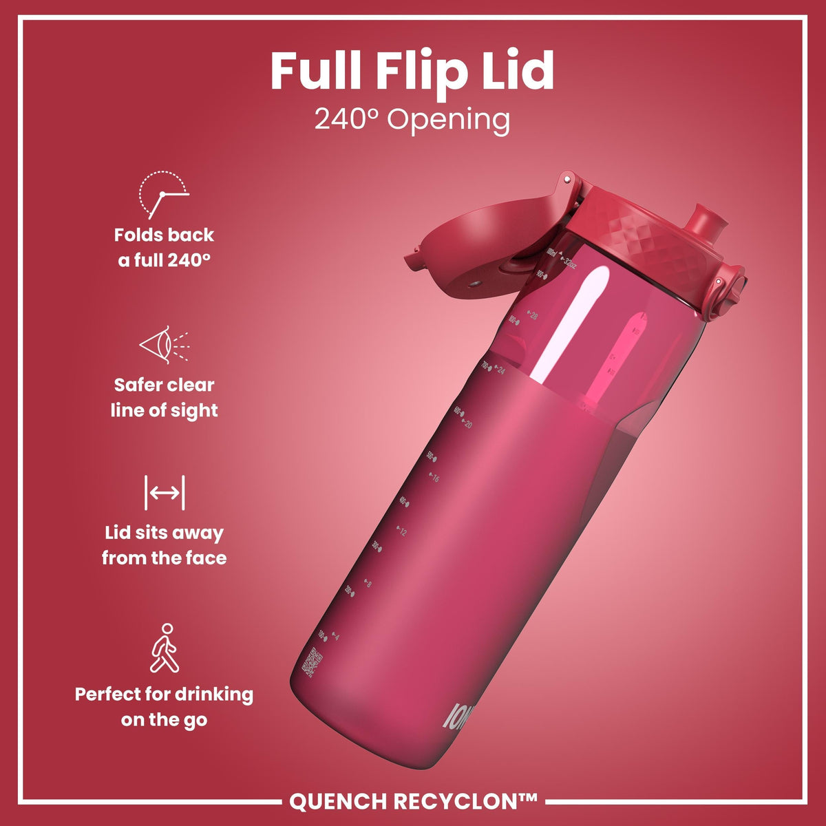 Leak Proof Water Bottle, Recyclon, Half-Cut, Magenta, 34oz