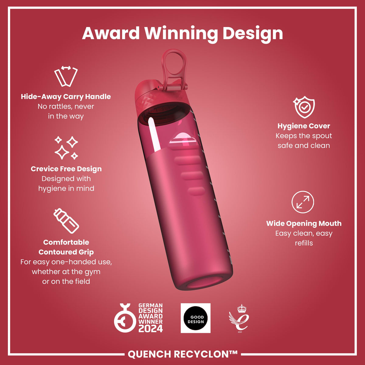 Leak Proof Water Bottle, Recyclon, Half-Cut, Magenta, 34oz