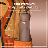 Leak Proof Water Bottle, Recyclon, Half-Cut, Mocha, 34oz