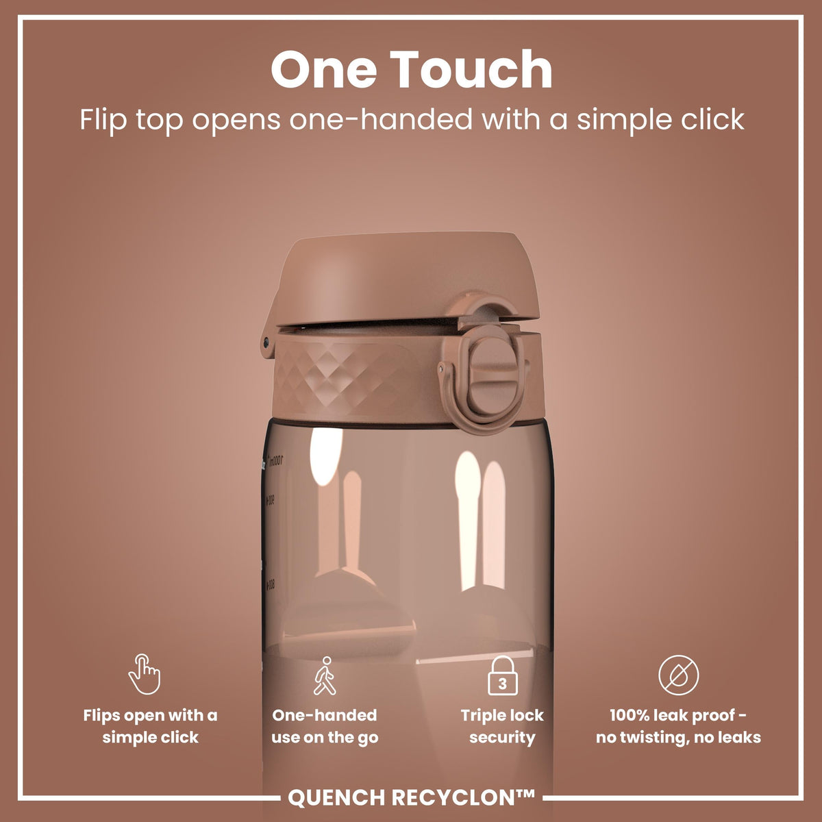 Leak Proof Water Bottle, Recyclon, Half-Cut, Mocha, 34oz