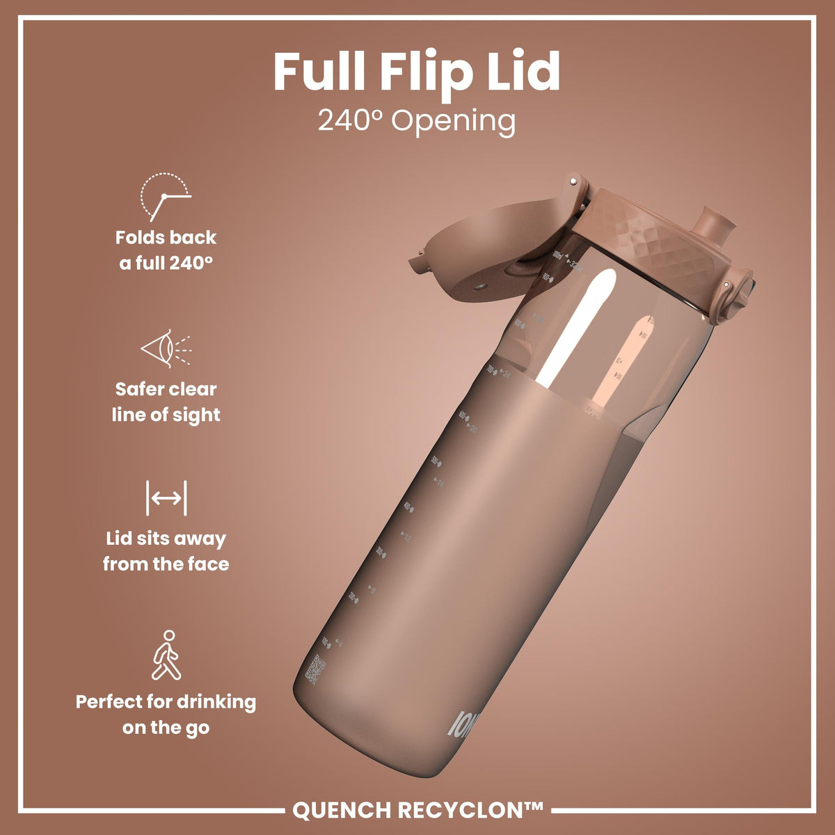 Leak Proof Water Bottle, Recyclon, Half-Cut, Mocha, 34oz