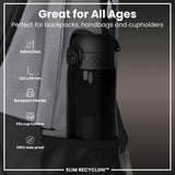 Leak Proof Slim Water Bottle, Recyclon, Half-Cut, Black, 18oz