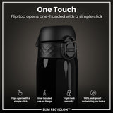 Leak Proof Slim Water Bottle, Recyclon, Half-Cut, Black, 18oz
