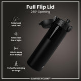 Leak Proof Slim Water Bottle, Recyclon, Half-Cut, Black, 18oz