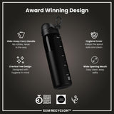 Leak Proof Slim Water Bottle, Recyclon, Half-Cut, Black, 18oz