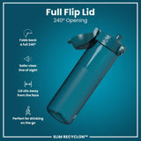 Leak Proof Slim Water Bottle, Recyclon, Half-Cut, Teal, 18oz