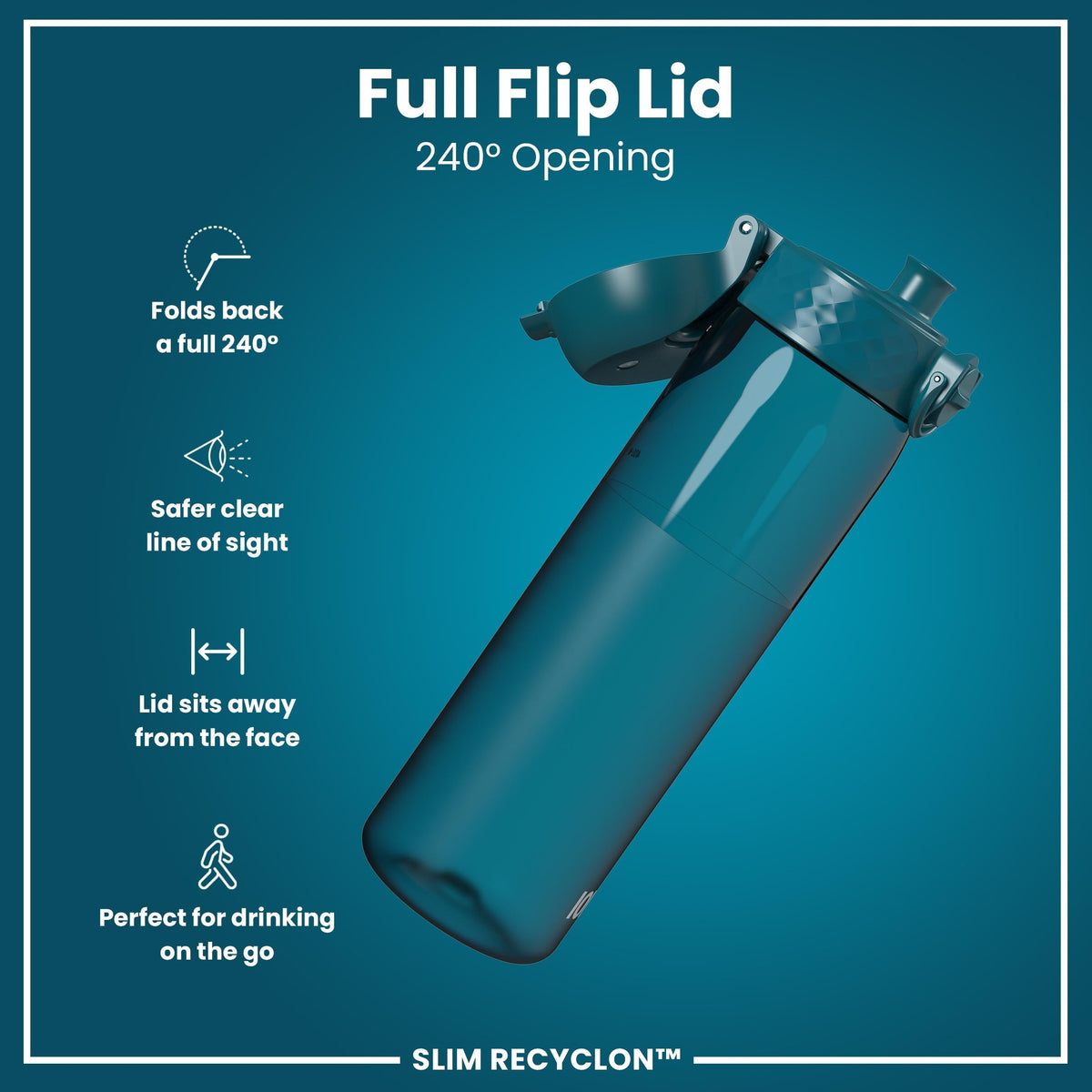 Leak Proof Slim Water Bottle, Recyclon, Half-Cut, Teal, 18oz
