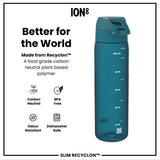 Leak Proof Slim Water Bottle, Recyclon, Half-Cut, Teal, 18oz