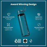 Leak Proof Slim Water Bottle, Recyclon, Half-Cut, Teal, 18oz