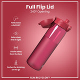 Leak Proof Slim Water Bottle, Recyclon, Half-Cut, Magenta, 18oz