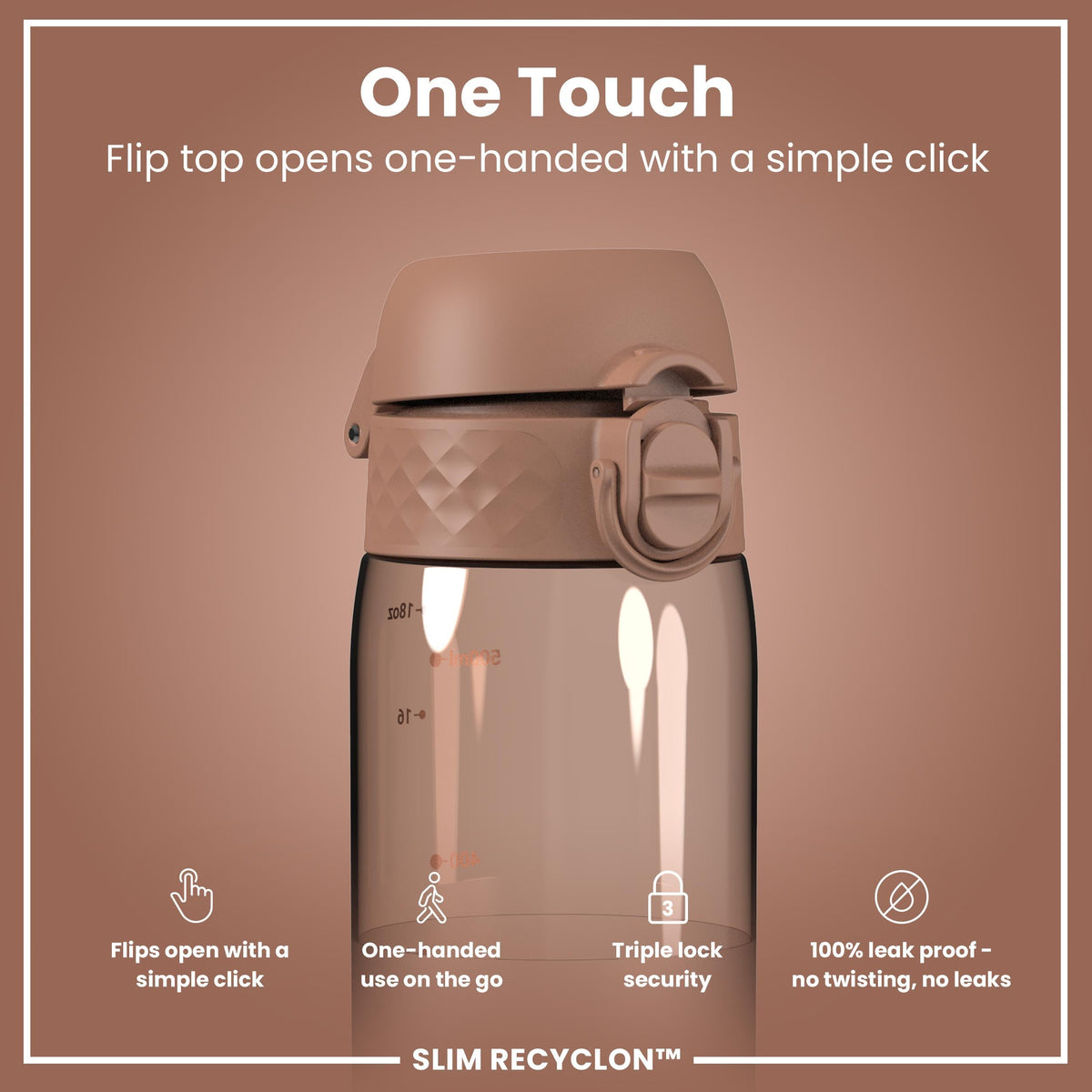 Leak Proof Slim Water Bottle, Recyclon, Half-Cut, Mocha, 18oz