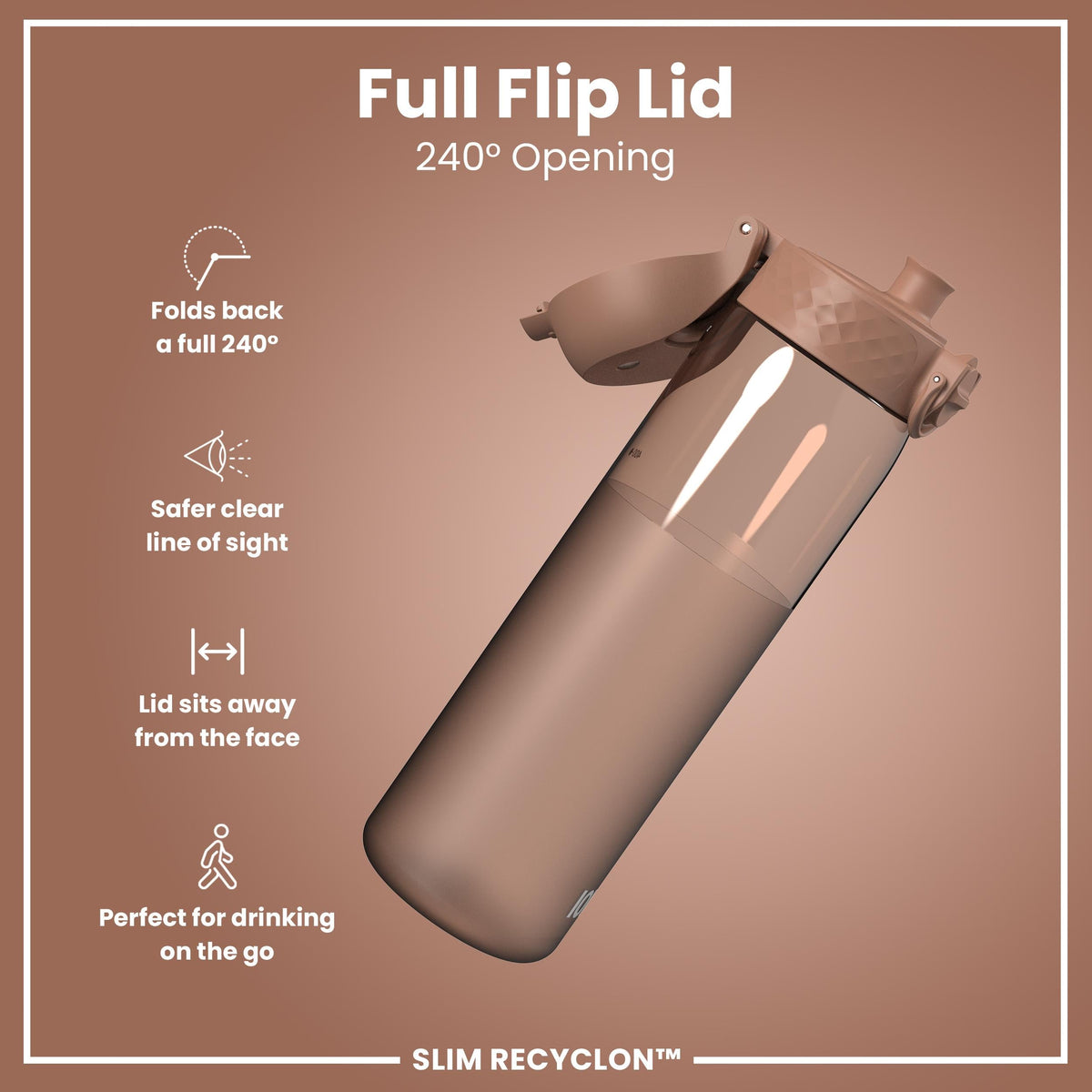 Leak Proof Slim Water Bottle, Recyclon, Half-Cut, Mocha, 18oz