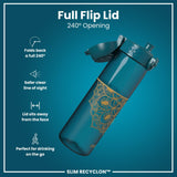 Leak Proof Slim Water Bottle, Recyclon, Half-Cut, Mandalas, 18oz