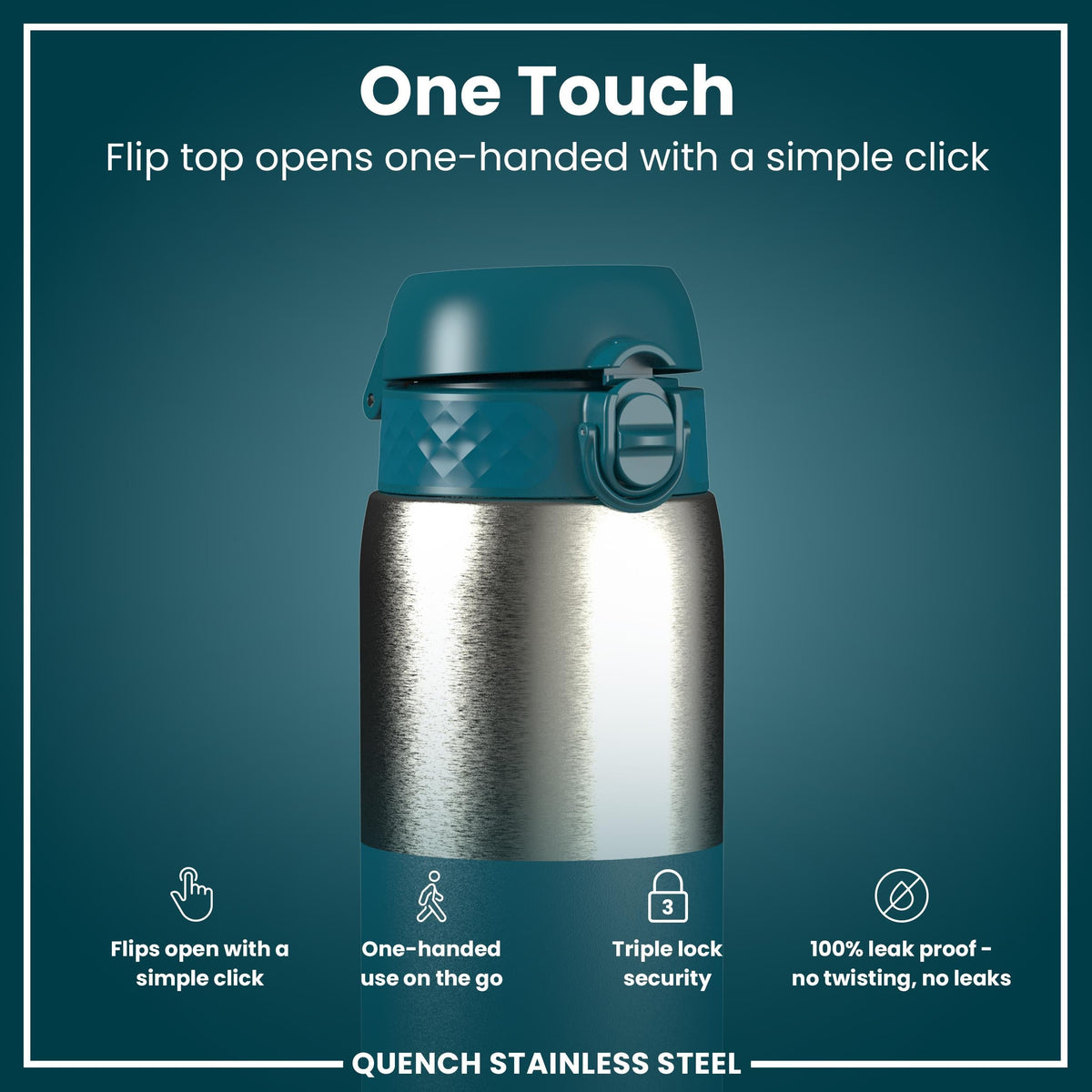 Leak Proof Water Bottle, Stainless Steel, Half-Cut, Teal, 40oz