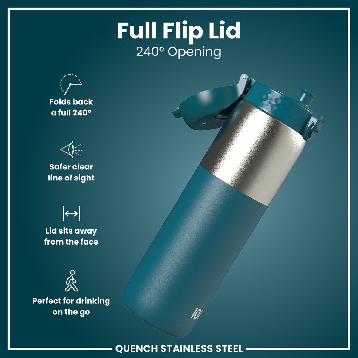 Leak Proof Water Bottle, Stainless Steel, Half-Cut, Teal, 40oz