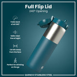 Leak Proof Water Bottle, Stainless Steel, Half-Cut, Teal, 40oz
