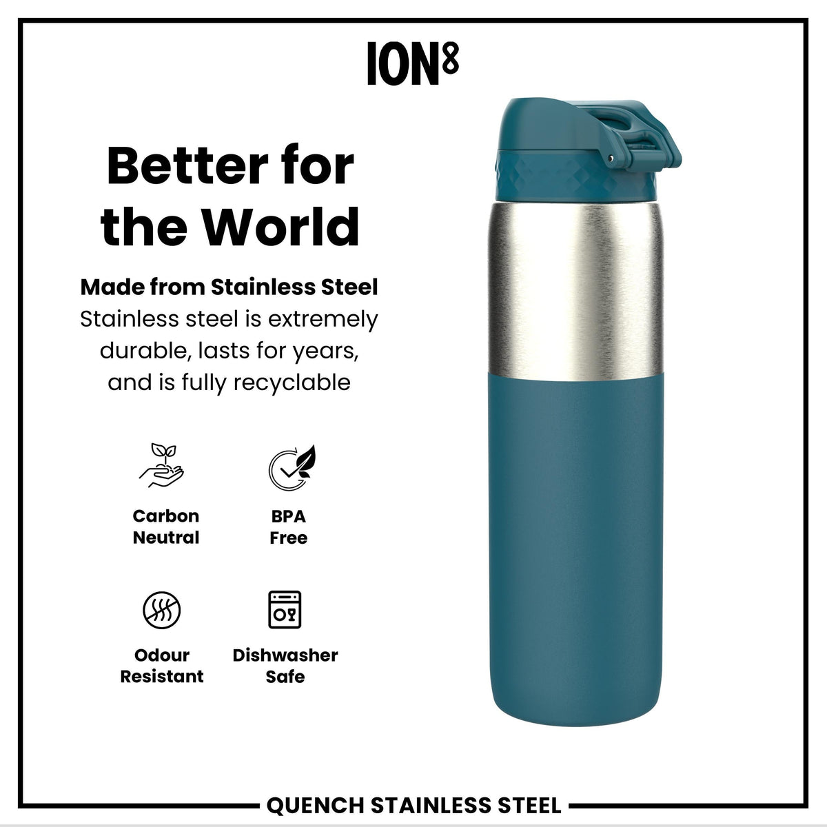 Leak Proof Water Bottle, Stainless Steel, Half-Cut, Teal, 40oz