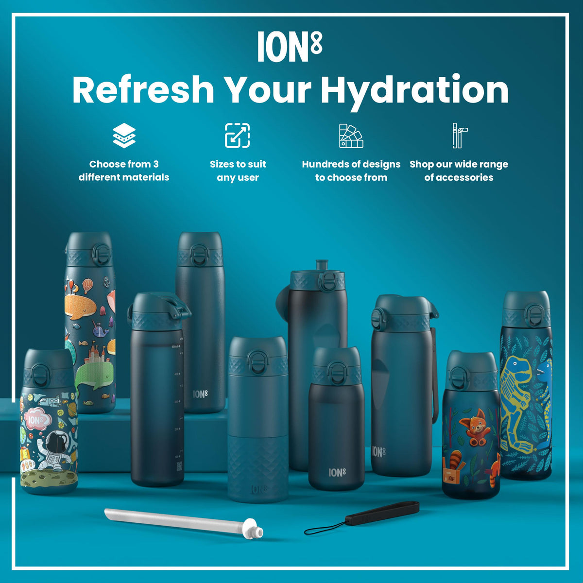 Leak Proof Water Bottle, Stainless Steel, Half-Cut, Teal, 40oz