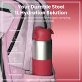 Leak Proof Water Bottle, Stainless Steel, Half-Cut, Magenta, 40oz