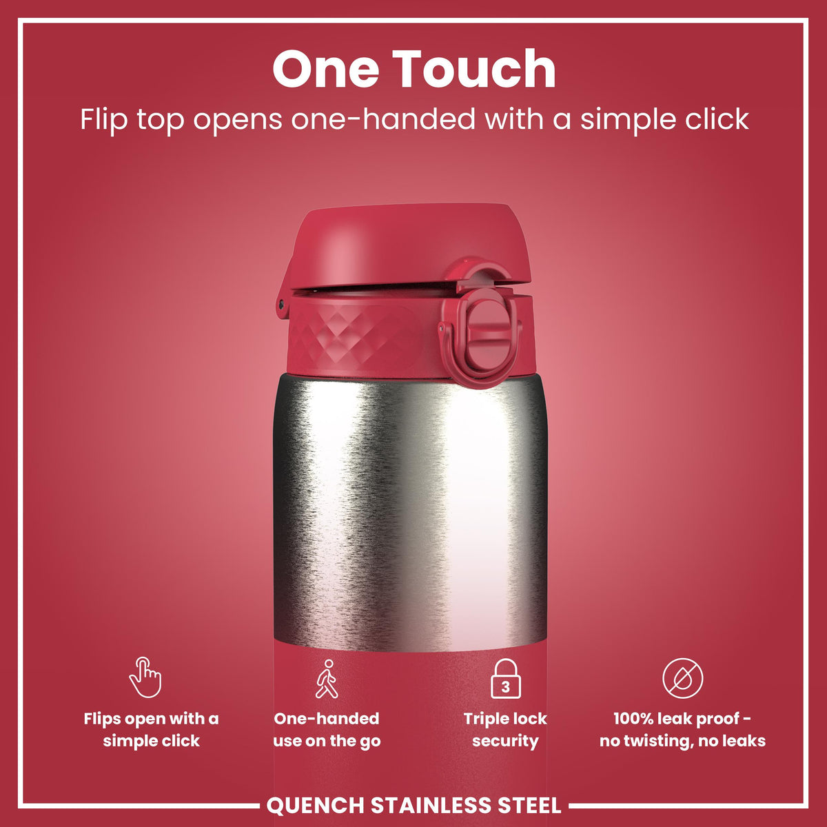 Leak Proof Water Bottle, Stainless Steel, Half-Cut, Magenta, 40oz