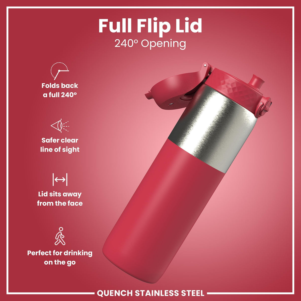 Leak Proof Water Bottle, Stainless Steel, Half-Cut, Magenta, 40oz