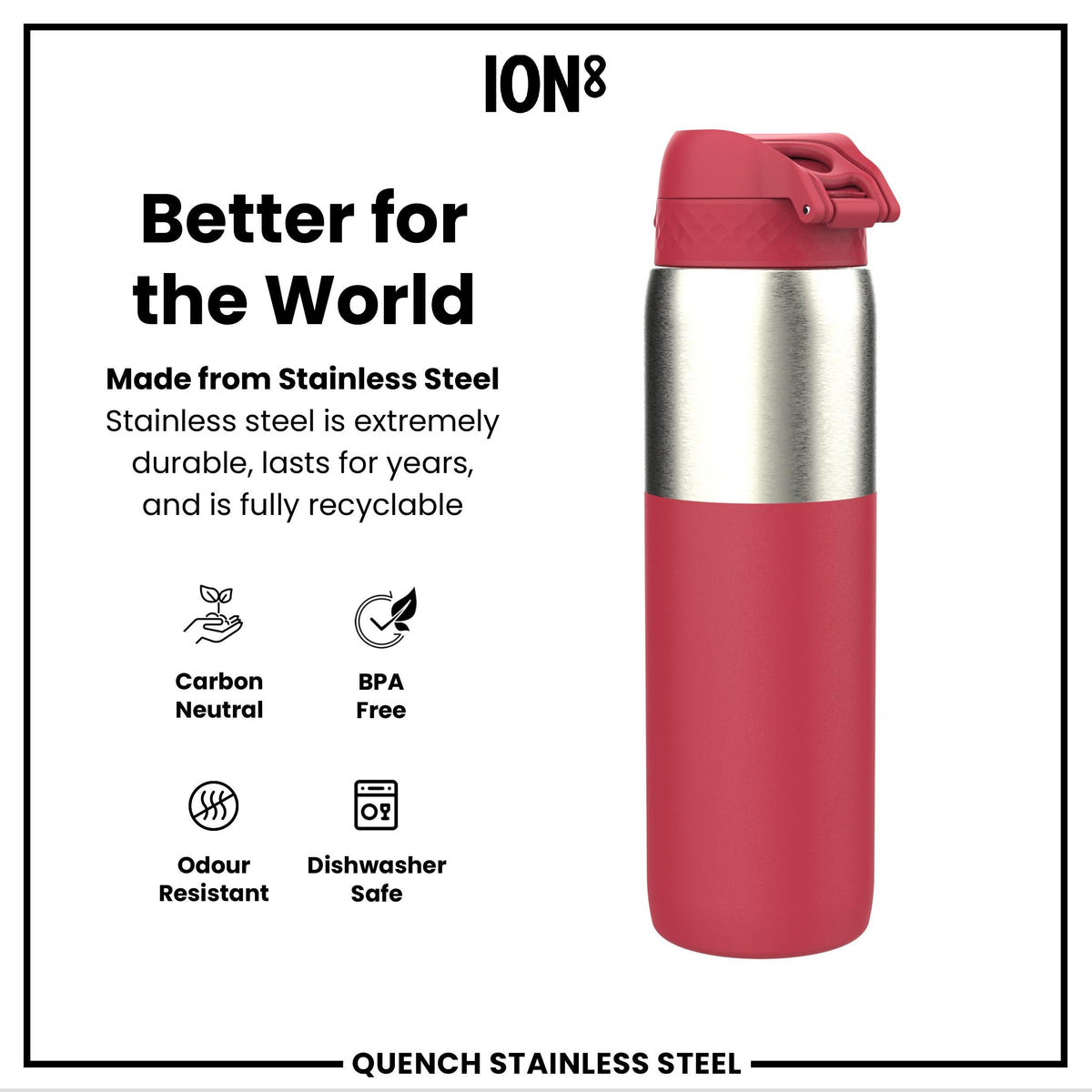Leak Proof Thermal Water Bottle, Insulated, Half-Cut, Magenta, 31oz