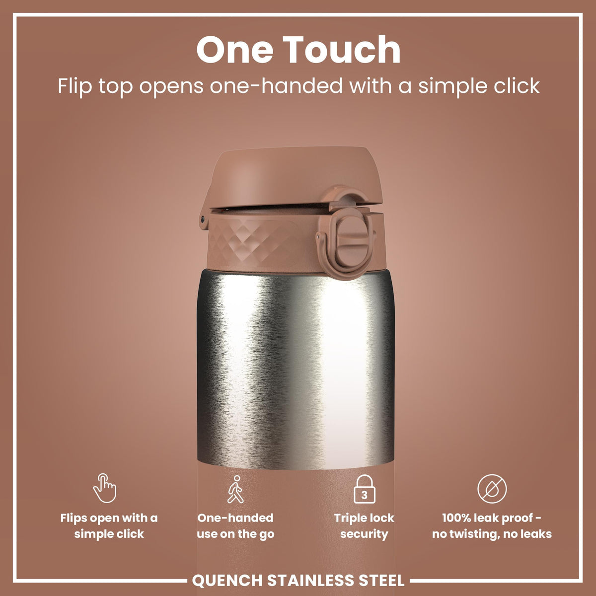 Leak Proof Thermal Water Bottle, Insulated, Half-Cut, Mocha, 31oz