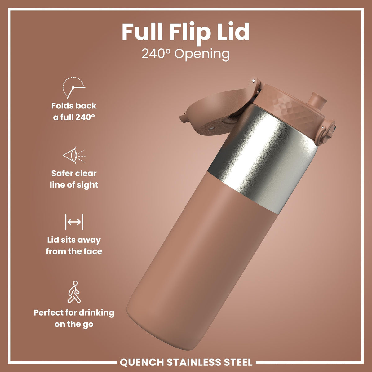 Leak Proof Water Bottle, Stainless Steel, Mocha, 40oz