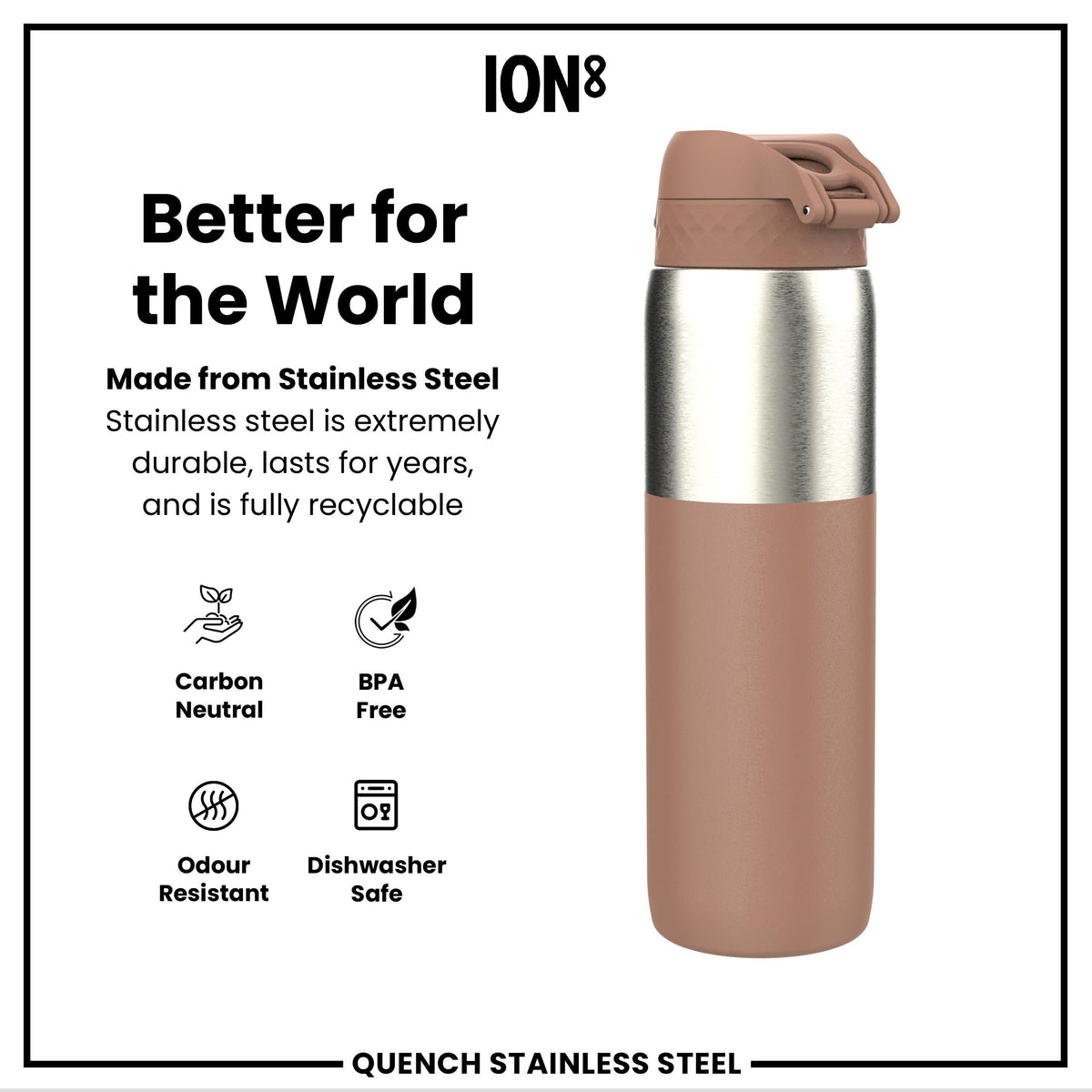 Leak Proof Water Bottle, Stainless Steel, Mocha, 40oz