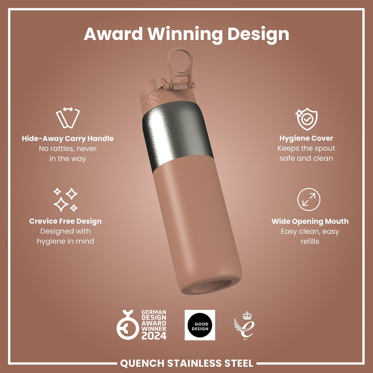 Leak Proof Water Bottle, Stainless Steel, Mocha, 40oz