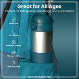 Leak Proof Slim Water Bottle, Stainless Steel, Half-Cut, Teal, 20oz