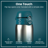 Leak Proof Slim Water Bottle, Stainless Steel, Half-Cut, Teal, 20oz