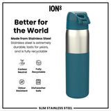 Leak Proof Slim Water Bottle, Stainless Steel, Half-Cut, Teal, 20oz