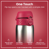 Leak Proof Slim Water Bottle, Stainless Steel, Half-Cut, Magenta, 20oz