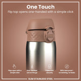 Leak Proof Slim Water Bottle, Stainless Steel, Mocha, 20oz