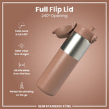 Leak Proof Slim Water Bottle, Stainless Steel, Mocha, 20oz