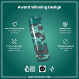 Leak Proof Slim Water Bottle, Stainless Steel, Camouflage, 20oz