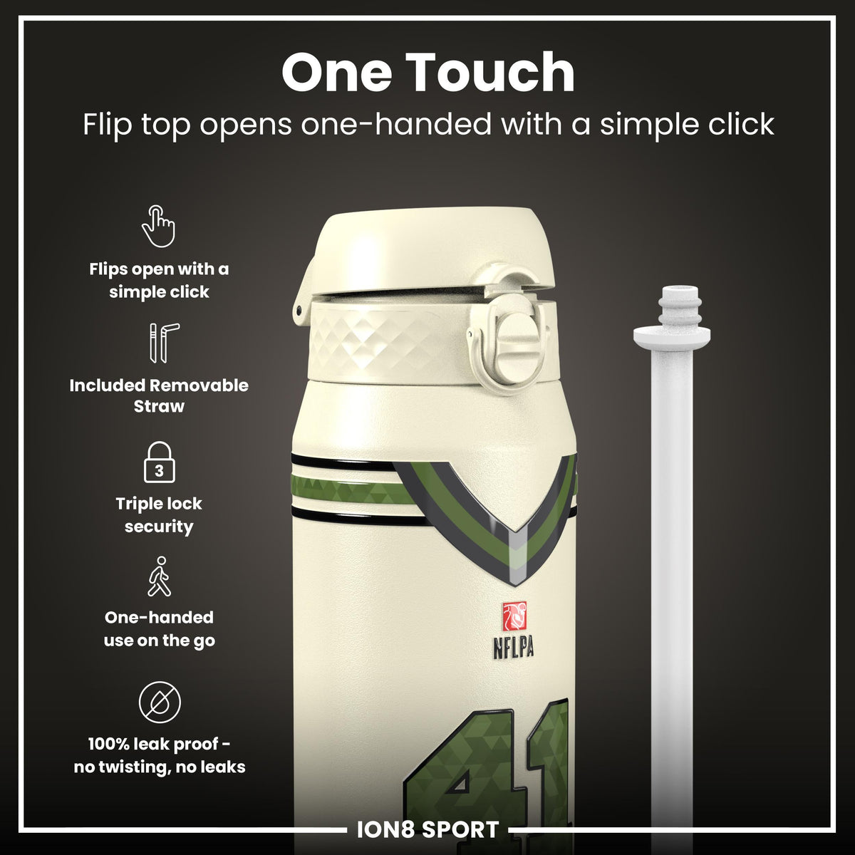 NFL x Ion8 Sports, Insulated Bottle, Icon Series, Alvin Kamara, 24oz