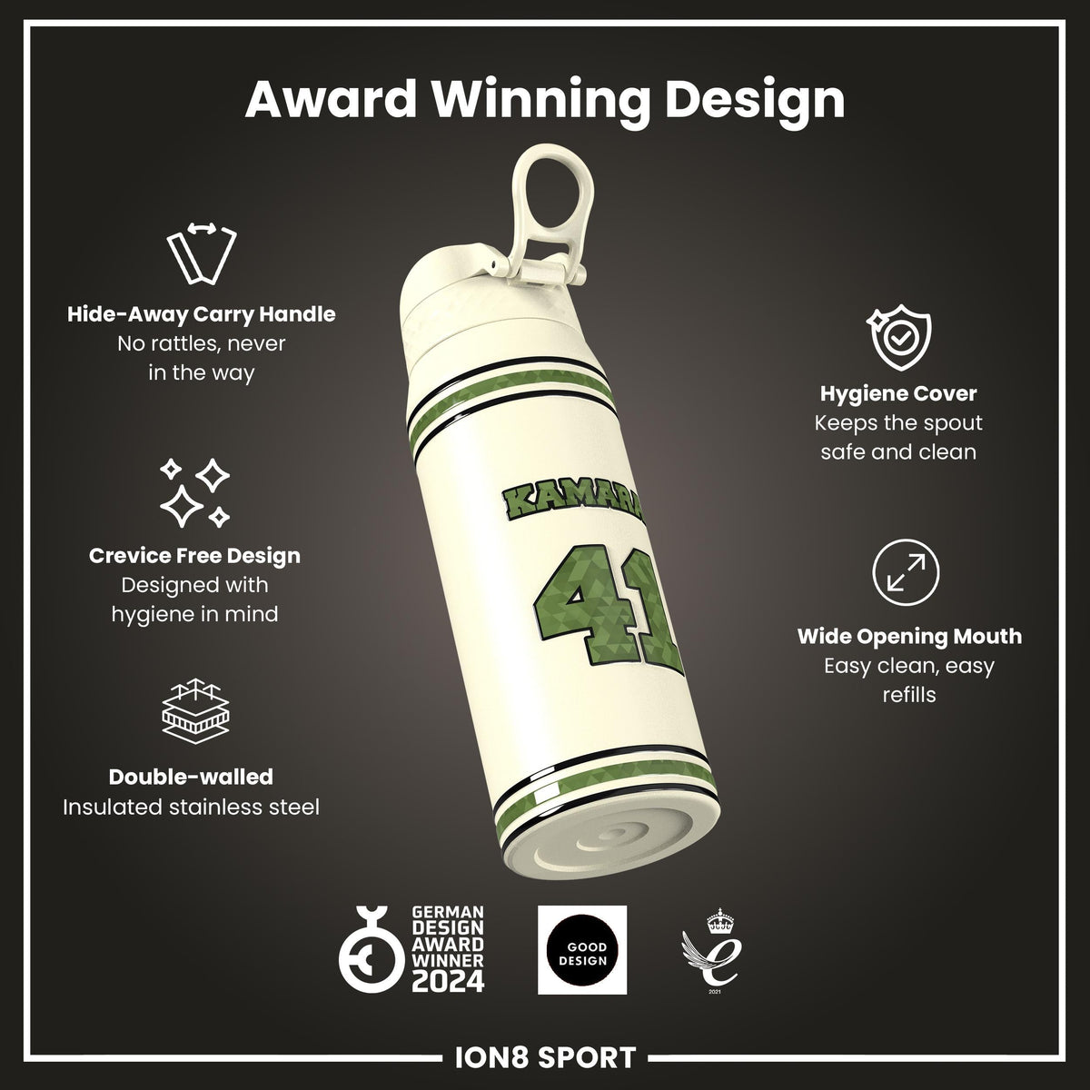 NFL x Ion8 Sports, Insulated Bottle, Icon Series, Alvin Kamara, 24oz