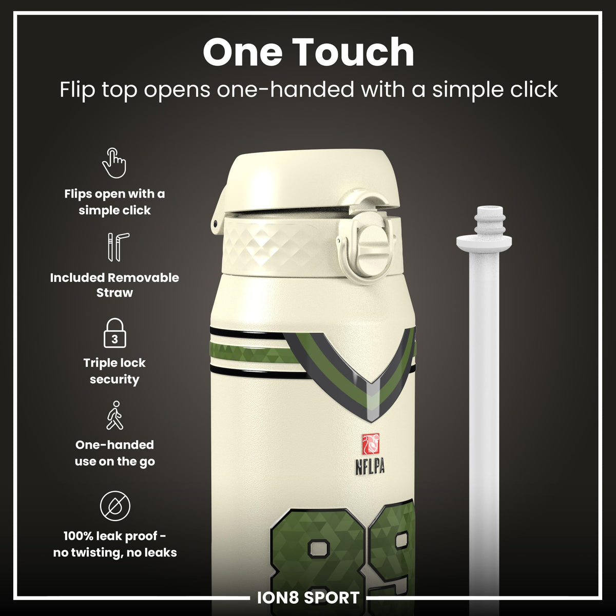 NFL x Ion8 Sports, Insulated Bottle, Icon Series, Brock Bowers, 24oz