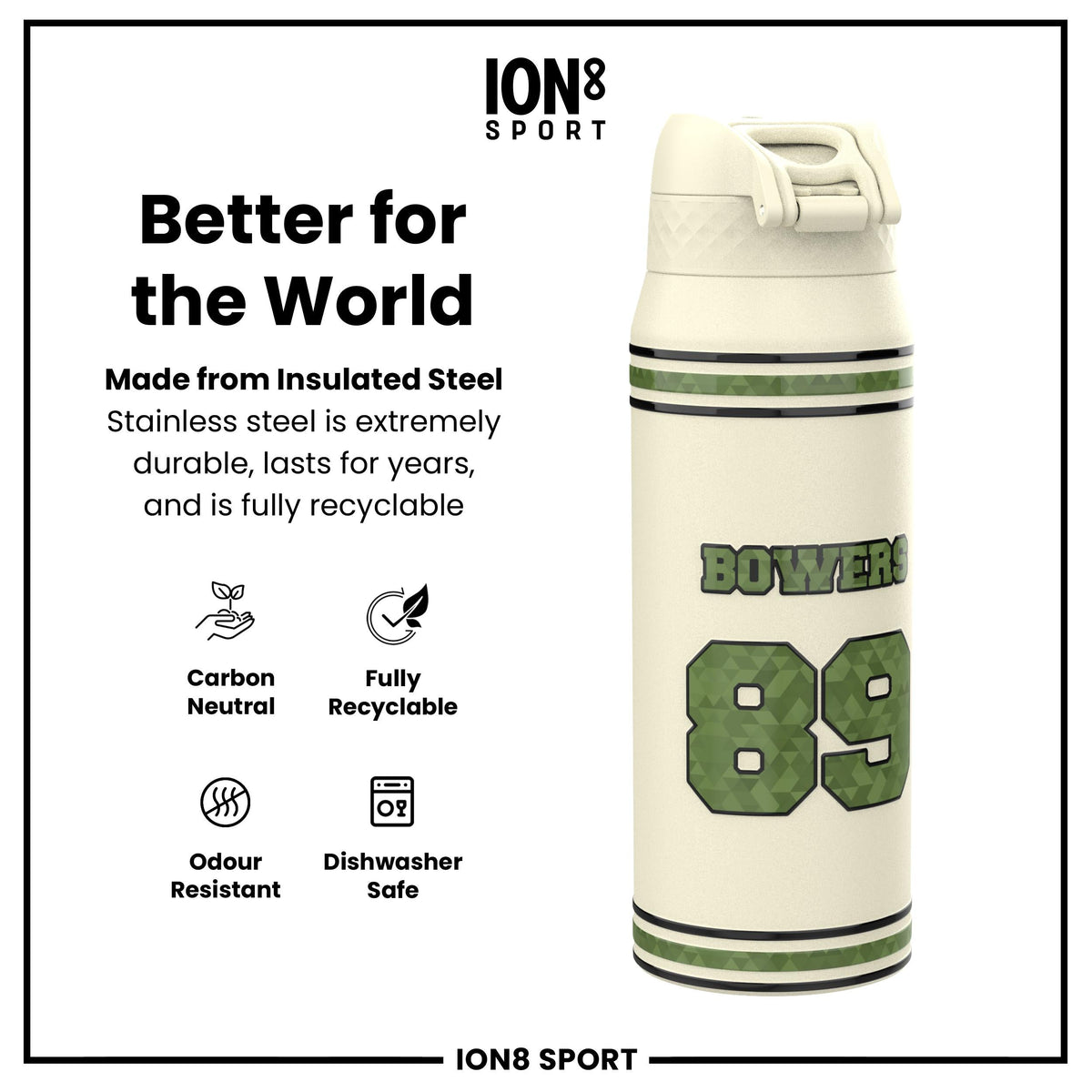 NFL x Ion8 Sports, Insulated Bottle, Icon Series, Brock Bowers, 24oz