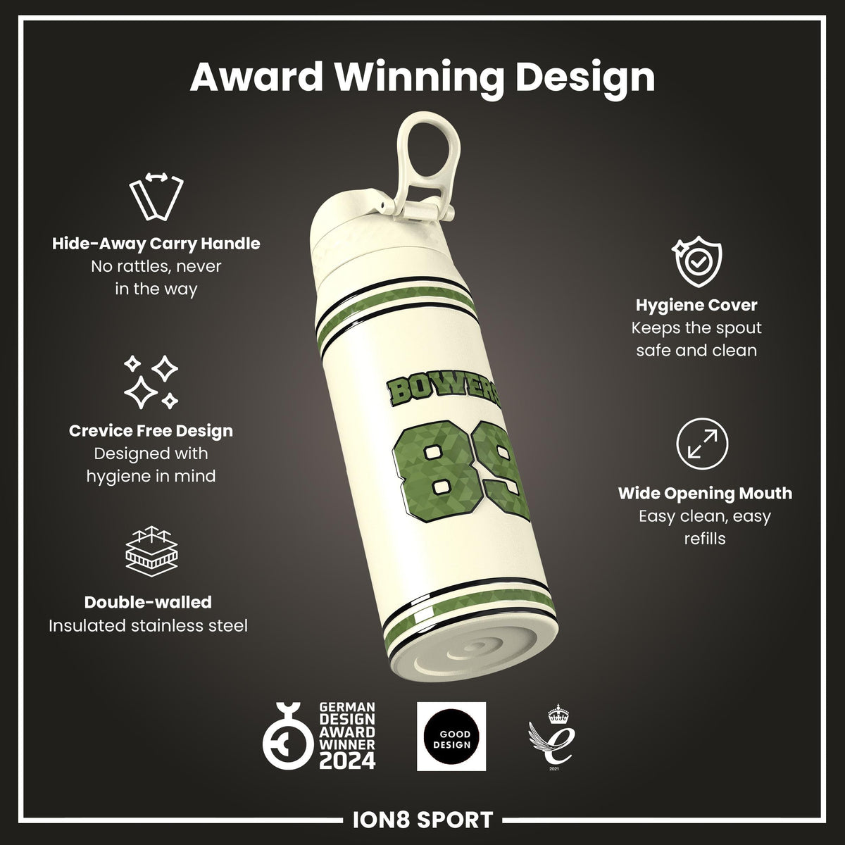 NFL x Ion8 Sports, Insulated Bottle, Icon Series, Brock Bowers, 24oz