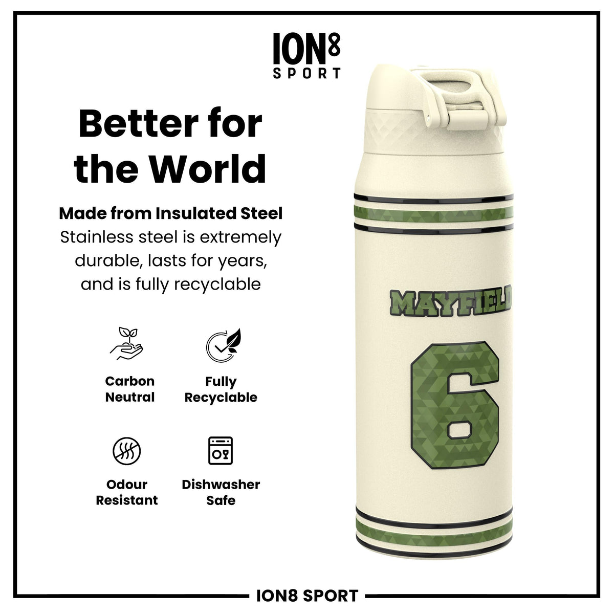 NFL x Ion8 Sports, Insulated Bottle, Icon Series, Baker Mayfield, 24oz